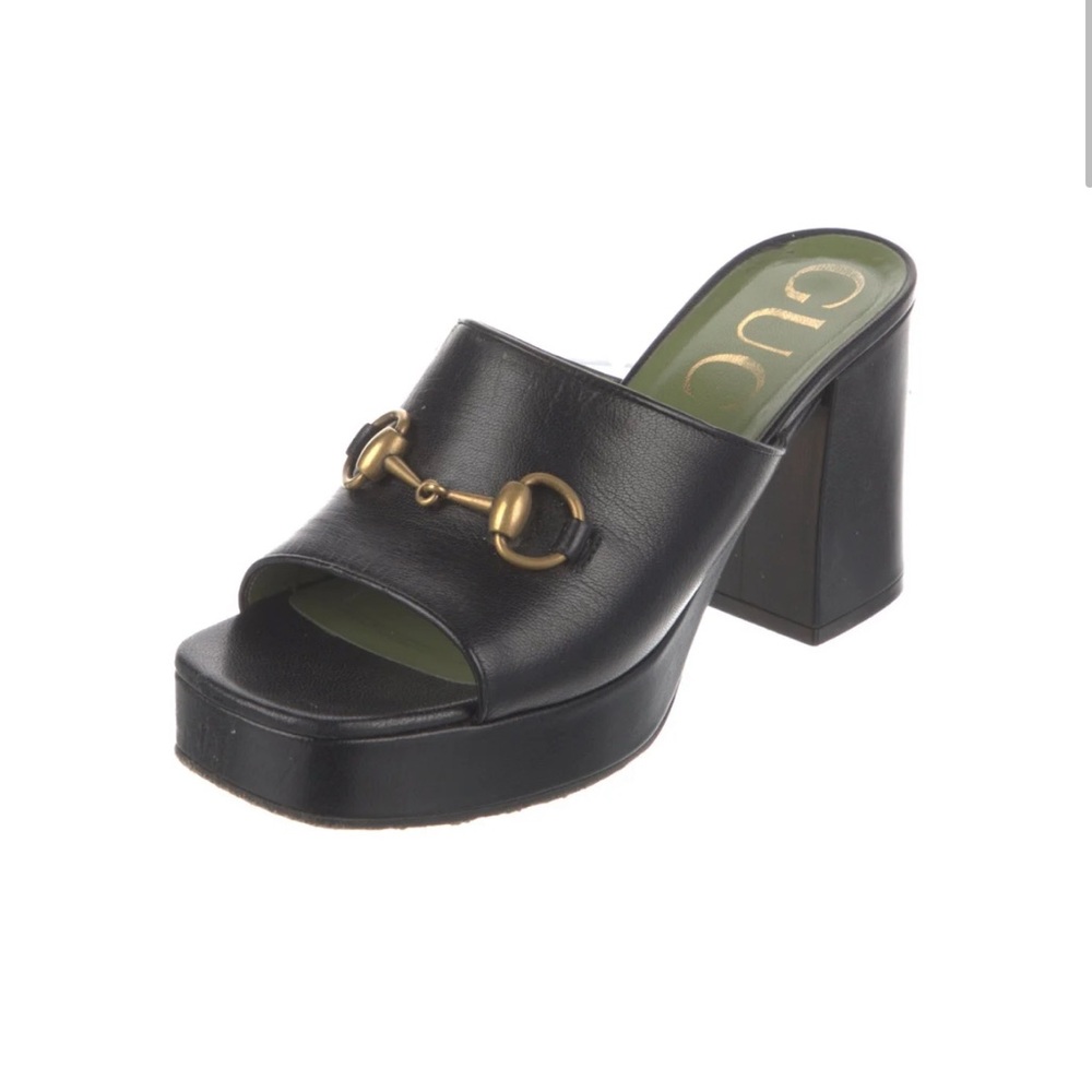 Gucci Black Leather Platform Mules - Picture 2 of 5